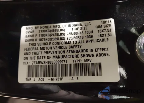 2018 Honda Cr-V Touring из США, поврежденный, VIN 7FARW2H98JE099971